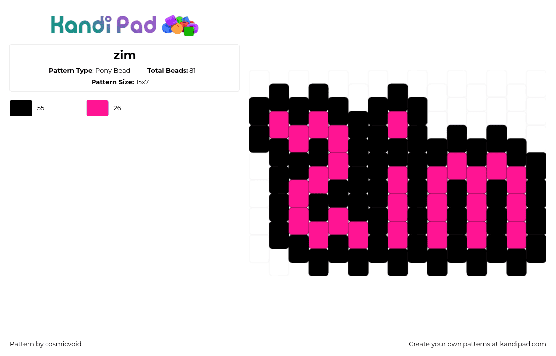 zim - Pony Bead Pattern by cosmicvoid on Kandi Pad - zim,invader zim,name,text,cartoon,tv show,charm,pink,black