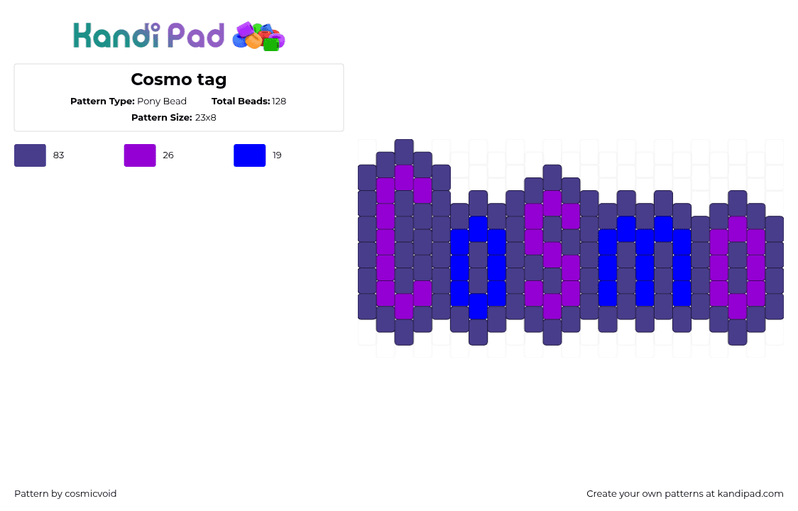 Cosmo tag - Pony Bead Pattern by cosmicvoid on Kandi Pad - purple