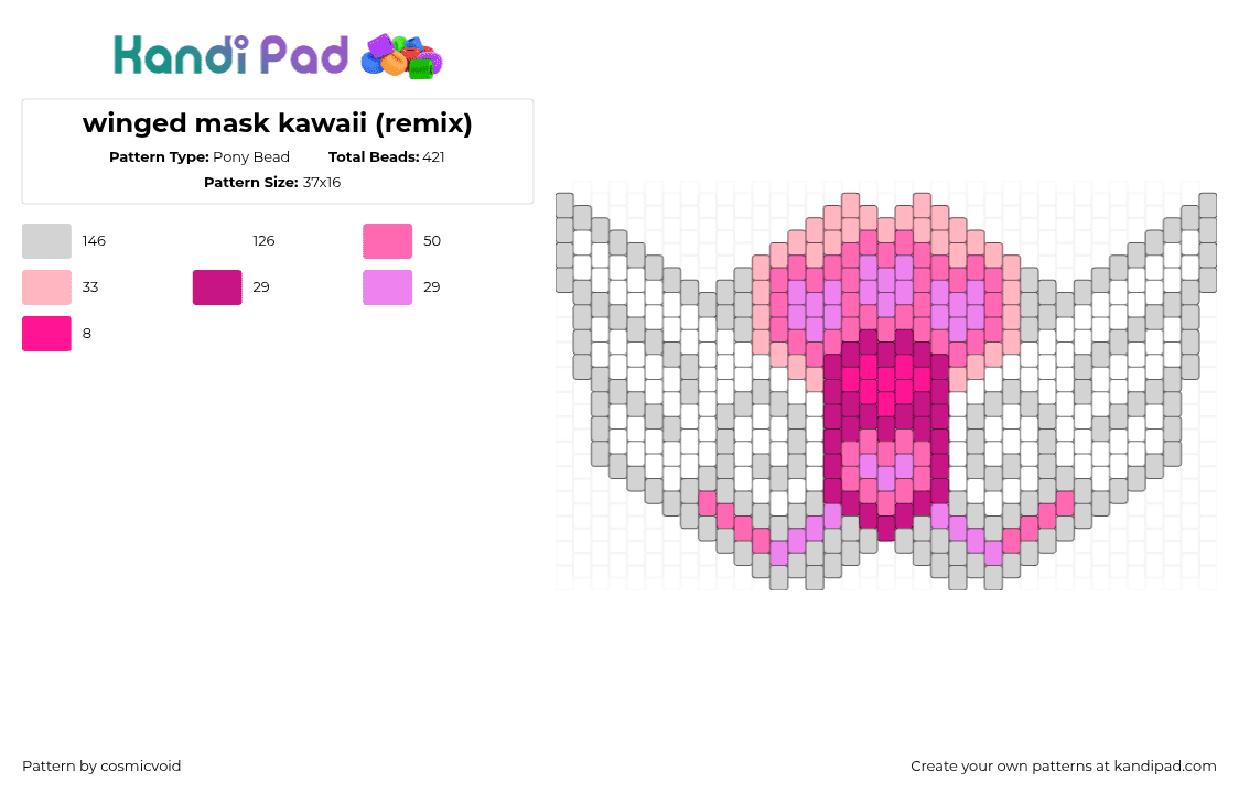 winged mask kawaii (remix) - Pony Bead Pattern by cosmicvoid on Kandi Pad - 