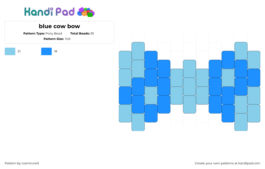 blue cow bow - Pony Bead Pattern by cosmicvoid on Kandi Pad - light blue