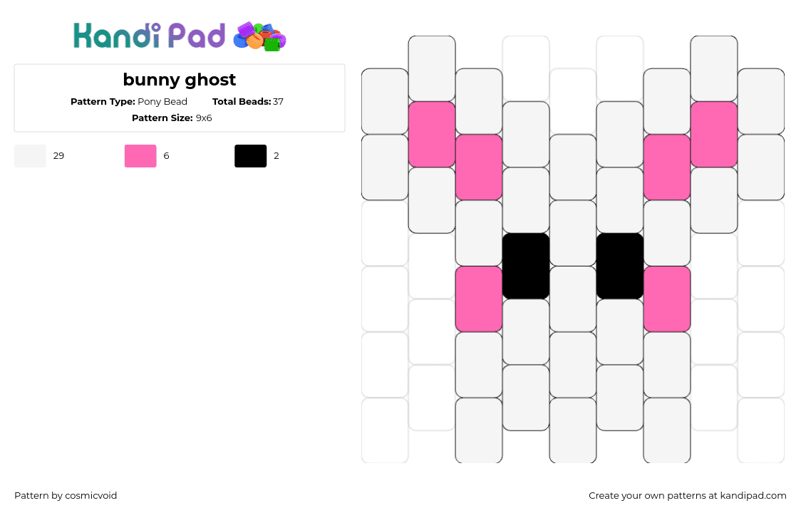 bunny ghost - Pony Bead Pattern by cosmicvoid on Kandi Pad - ghost,bunny,simple,charm,cute,gray,white,pink