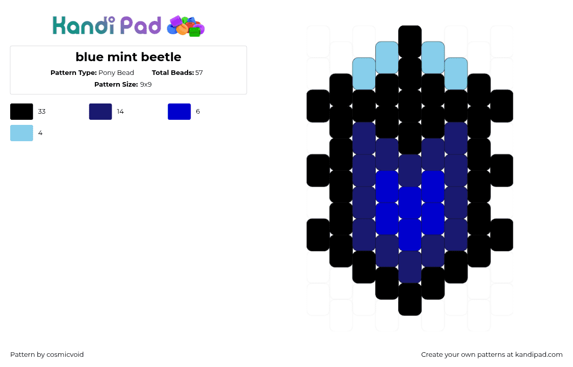 blue mint beetle - Pony Bead Pattern by cosmicvoid on Kandi Pad - beetle,insect,bug,simple,charm,dark,blue,black