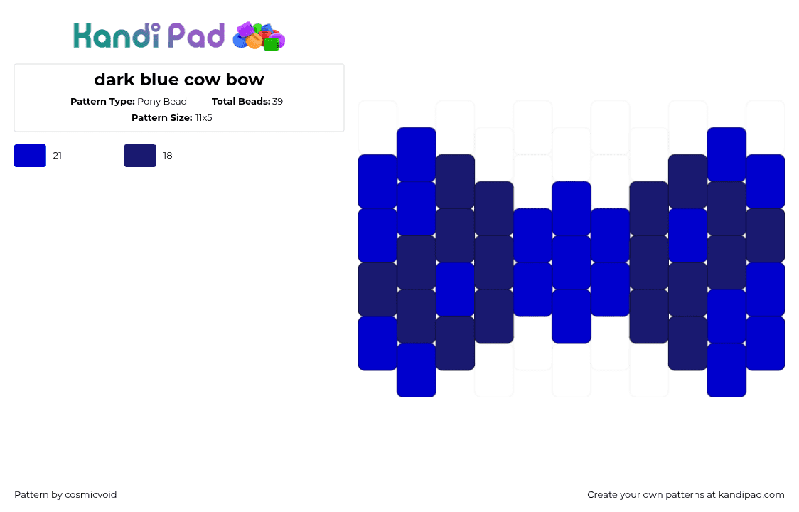 dark blue cow bow - Pony Bead Pattern by cosmicvoid on Kandi Pad - purple