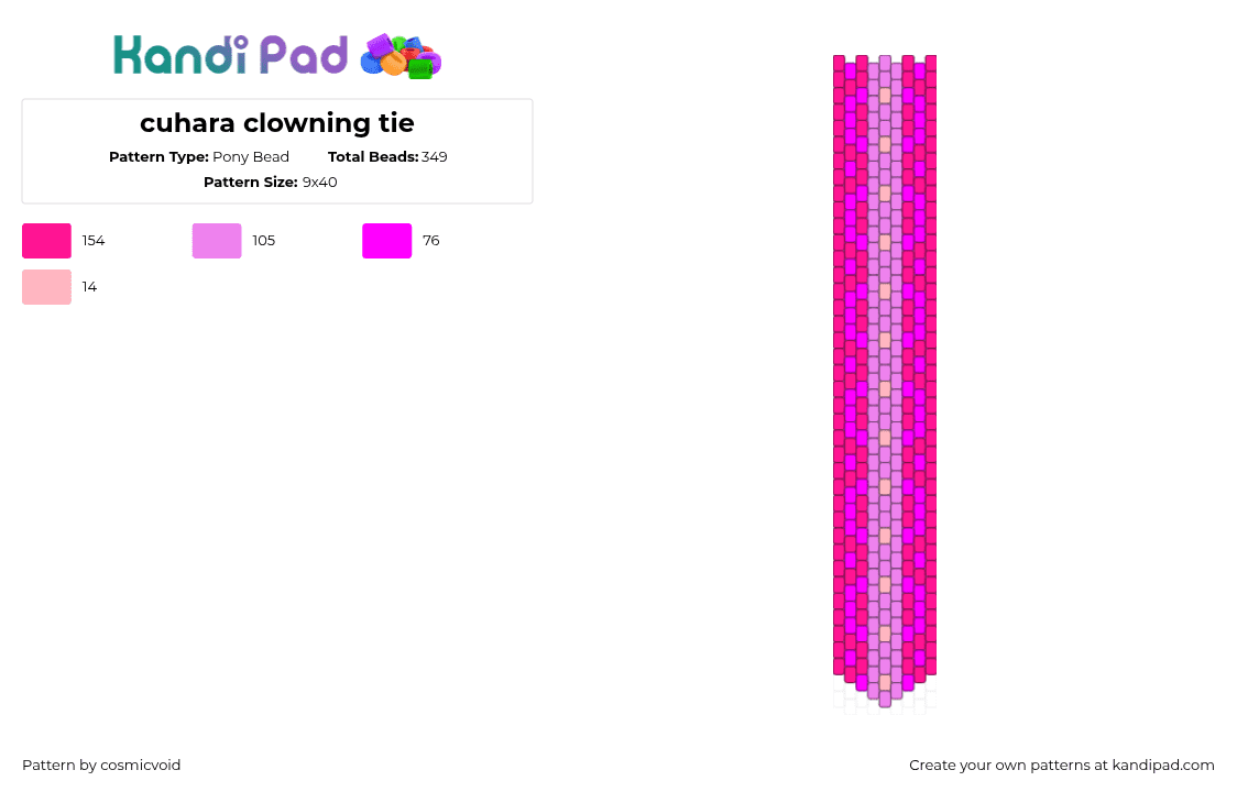 cuhara clowning tie - Pony Bead Pattern by cosmicvoid on Kandi Pad - clown,necktie,tie,clothing,pink