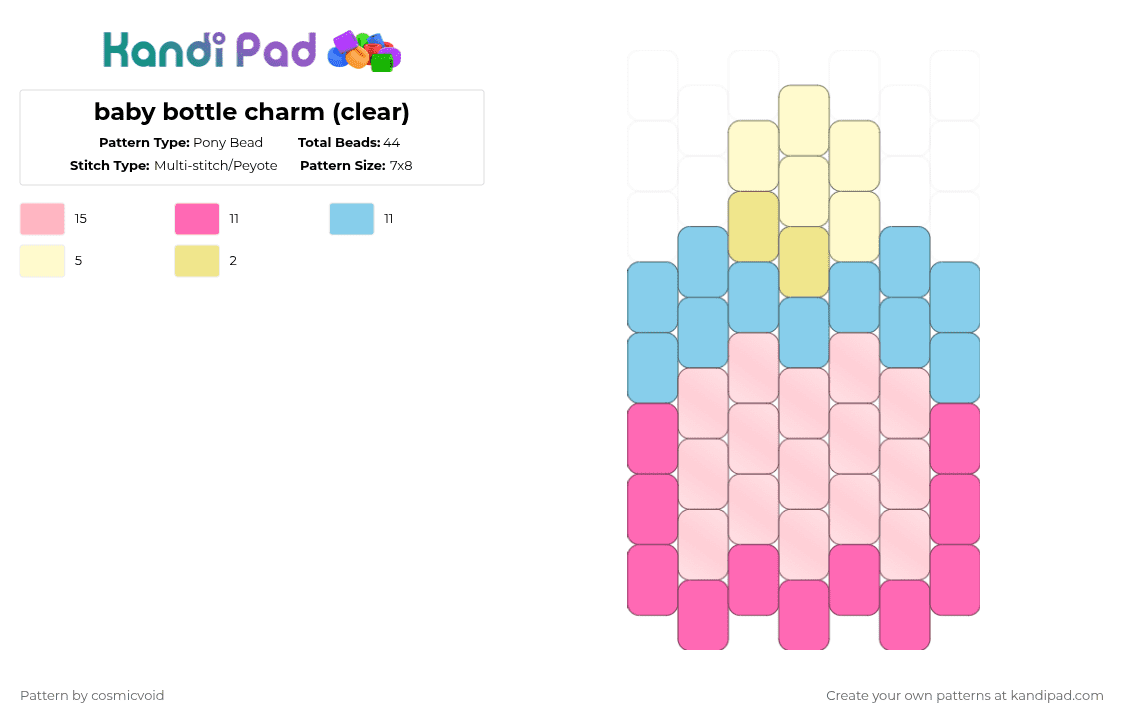 baby bottle charm (clear) - Pony Bead Pattern by cosmicvoid on Kandi Pad - pink