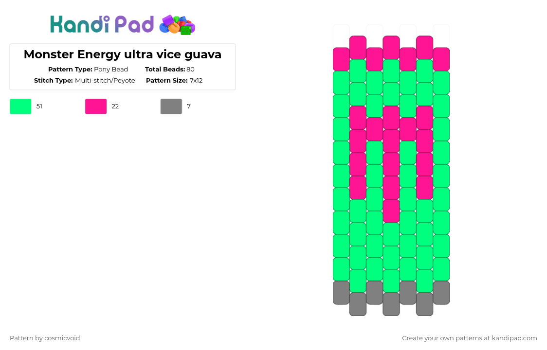 Monster Energy ultra vice guava - Pony Bead Pattern by cosmicvoid on Kandi Pad - teal
