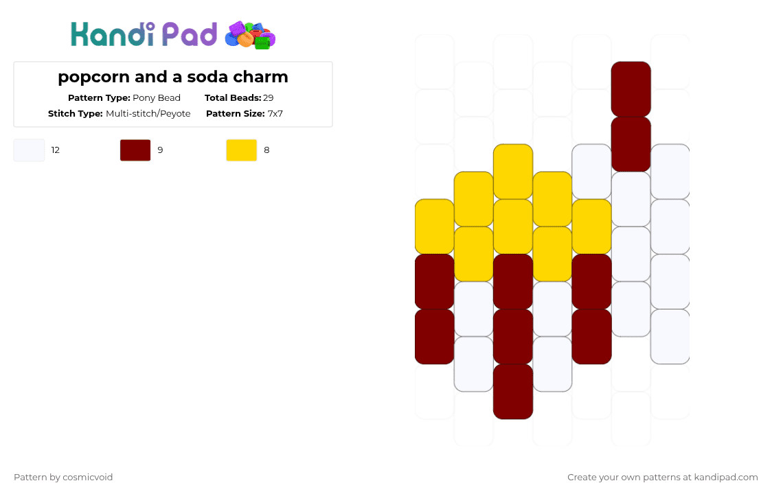 popcorn and a soda charm - Pony Bead Pattern by cosmicvoid on Kandi Pad - brown,yellow