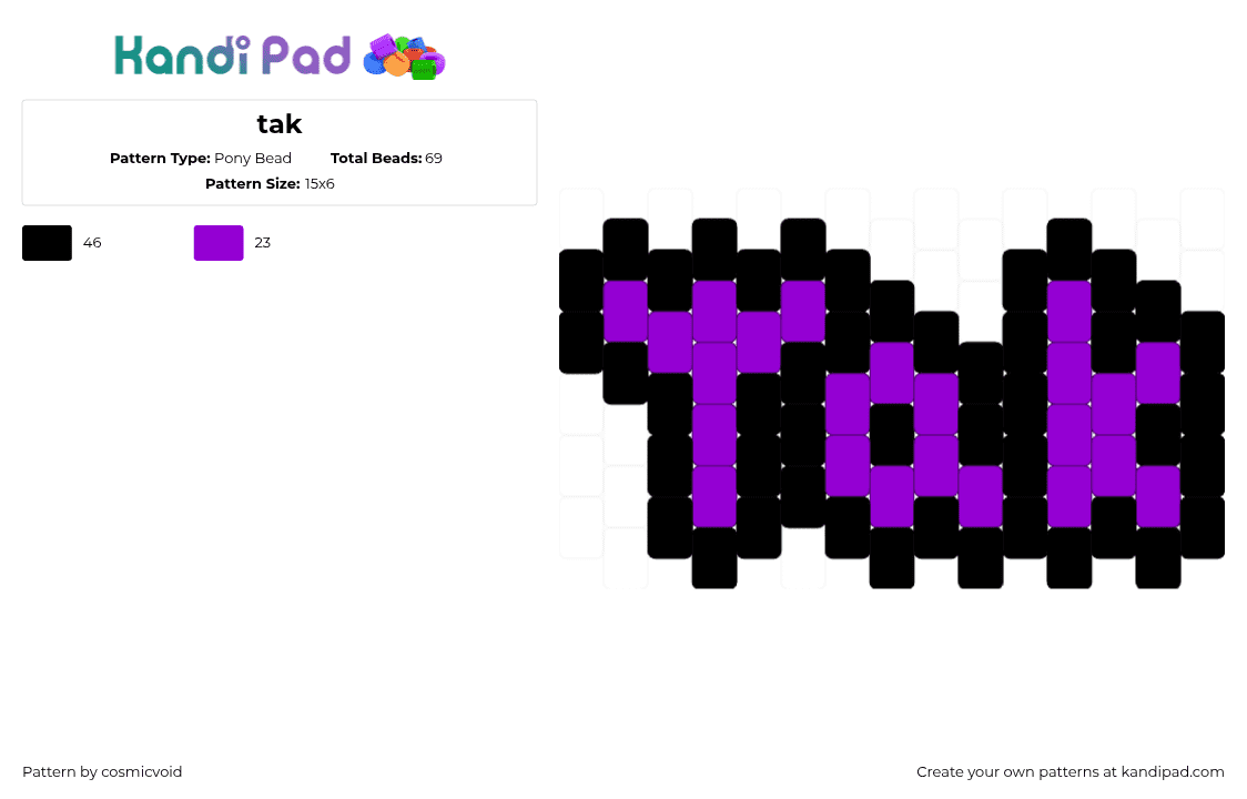 tak - Pony Bead Pattern by cosmicvoid on Kandi Pad - tak,invader zim,name,text,cartoon,tv show,charm,purple,black