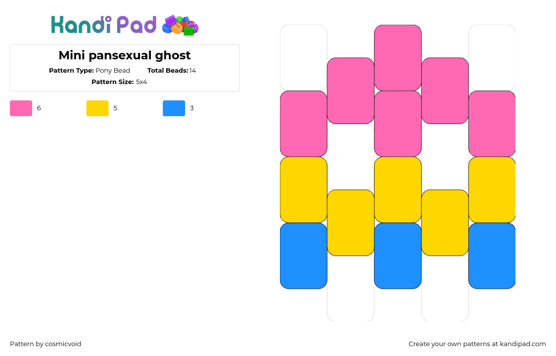 Mini pansexual ghost - Pony Bead Pattern by cosmicvoid on Kandi Pad - ghost,pansexual,pride,cute,simple,pink,yellow,blue