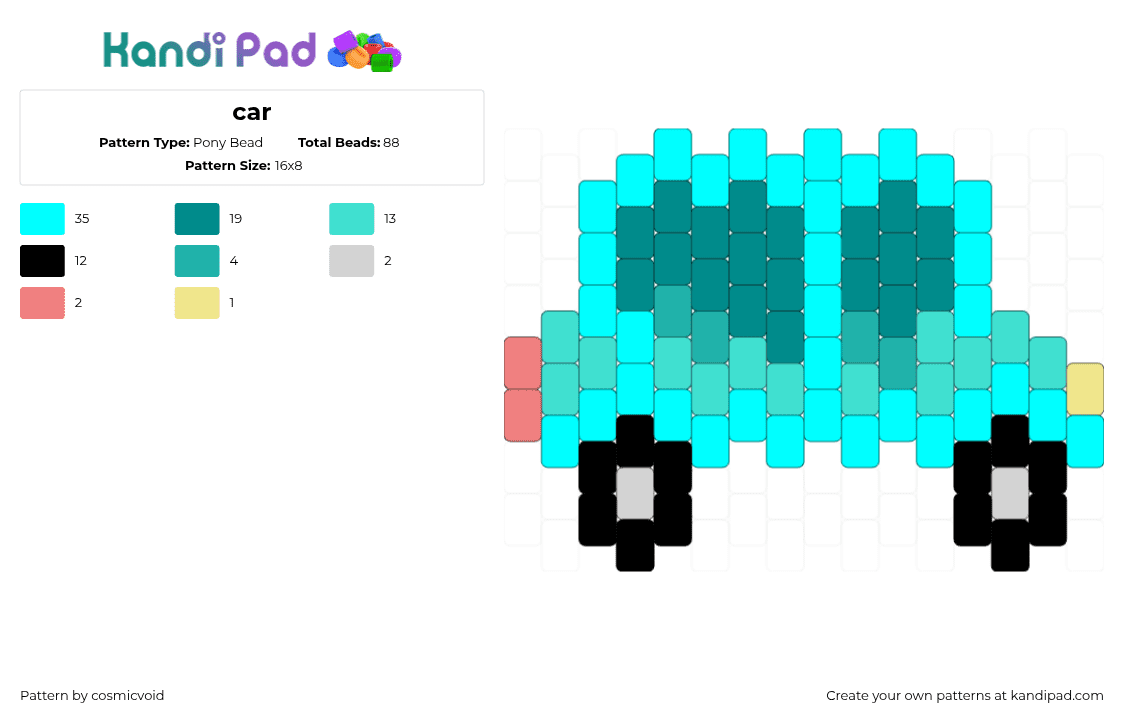 car - Pony Bead Pattern by cosmicvoid on Kandi Pad - car,automobile,vehicle,charm,teal