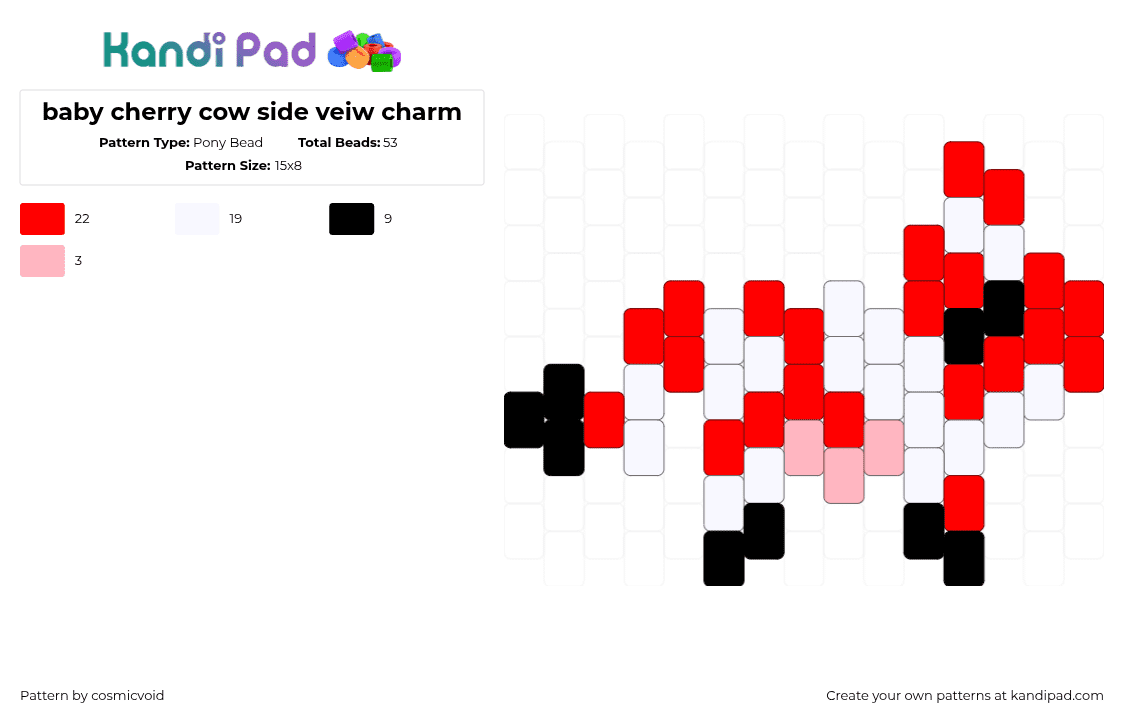baby cherry cow side veiw charm - Pony Bead Pattern by cosmicvoid on Kandi Pad - cow,animal,farm,simple,charm,red