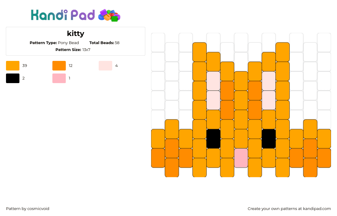 kitty - Pony Bead Pattern by cosmicvoid on Kandi Pad - kitty,cat,animal,charm,cute,simple,orange