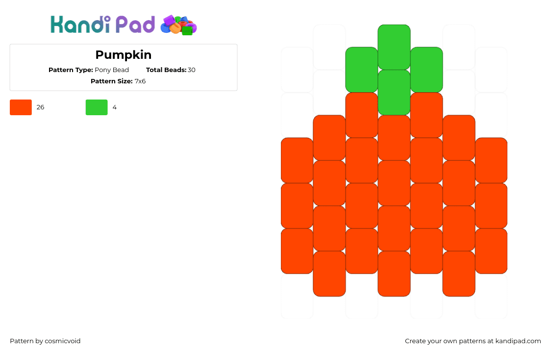 Pumpkin - Pony Bead Pattern by cosmicvoid on Kandi Pad - pumpkin,squash,simple,charm,halloween,fall,autumn,orange,green