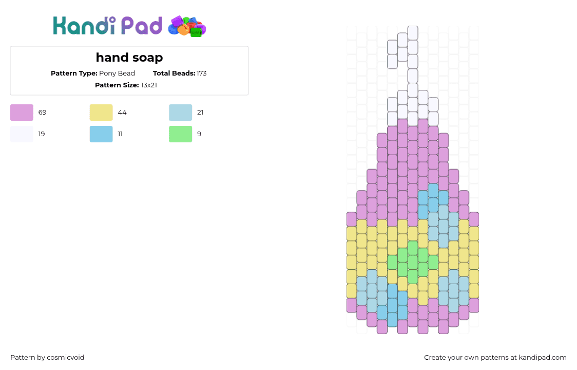 hand soap - Pony Bead Pattern by cosmicvoid on Kandi Pad - soap,bubbles,bath,charm,pink,yellow