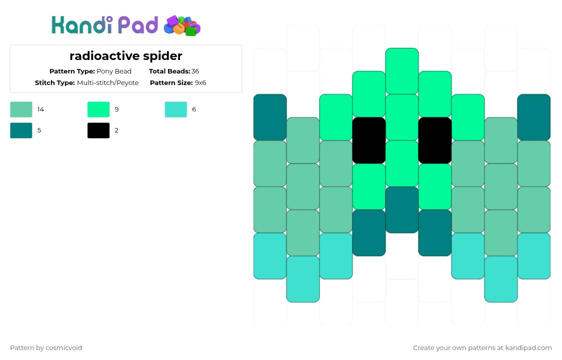 radioactive spider - Pony Bead Pattern by cosmicvoid on Kandi Pad - teal