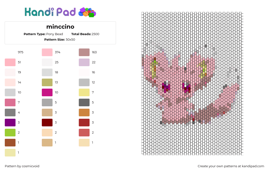 minccino - Pony Bead Pattern by cosmicvoid on Kandi Pad - minccino,pokemon,character,gaming,pink