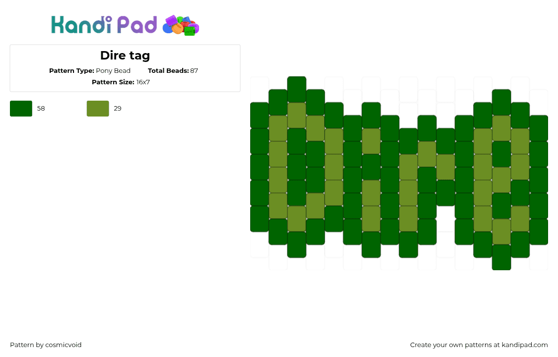Dire tag - Pony Bead Pattern by cosmicvoid on Kandi Pad - green