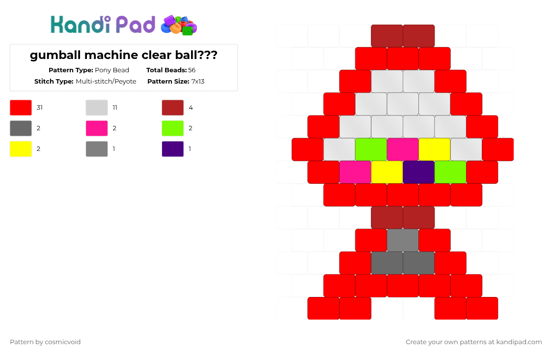 gumball machine clear ball??? - Pony Bead Pattern by cosmicvoid on Kandi Pad - red