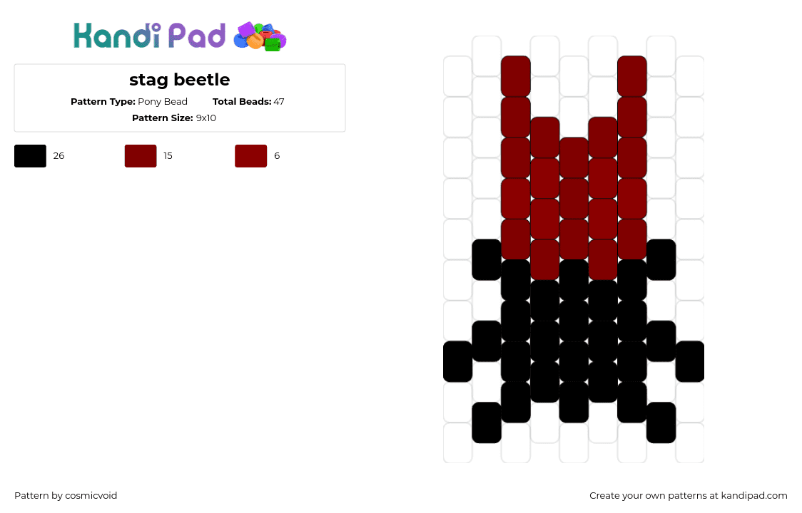 stag beetle - Pony Bead Pattern by cosmicvoid on Kandi Pad - beetle,stag,insect,bug,animal,simple,charm,black,red