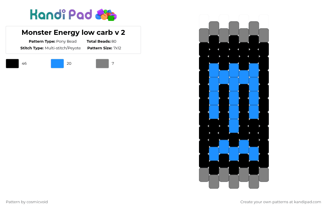 Monster Energy low carb v 2 - Pony Bead Pattern by cosmicvoid on Kandi Pad - gray,light blue