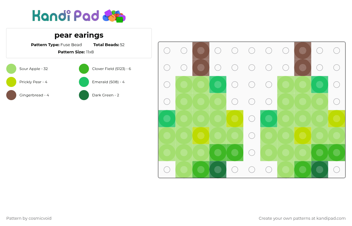 pear earings - Fuse Bead Pattern by cosmicvoid on Kandi Pad - green