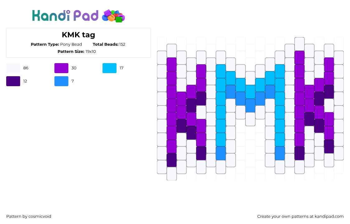 KMK tag - Pony Bead Pattern by cosmicvoid on Kandi Pad - purple,light blue