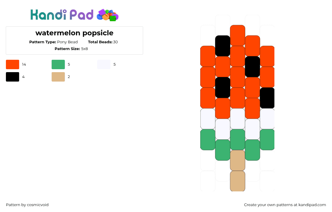 watermelon popsicle - Pony Bead Pattern by cosmicvoid on Kandi Pad - red