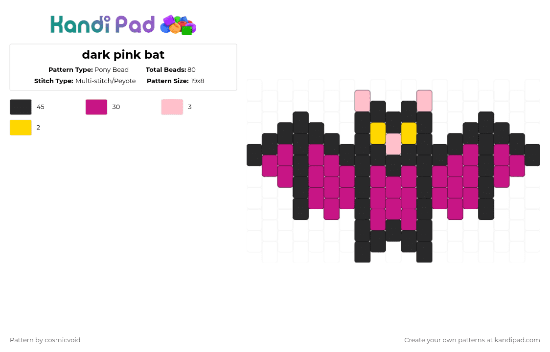 dark pink bat - Pony Bead Pattern by cosmicvoid on Kandi Pad - pink