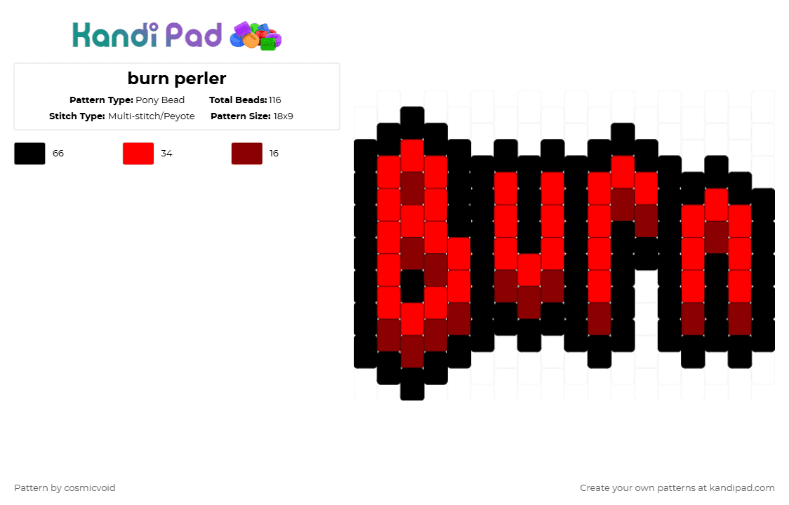 burn tag - Pony Bead Pattern by cosmicvoid on Kandi Pad - red,black,text tag,tag,text
