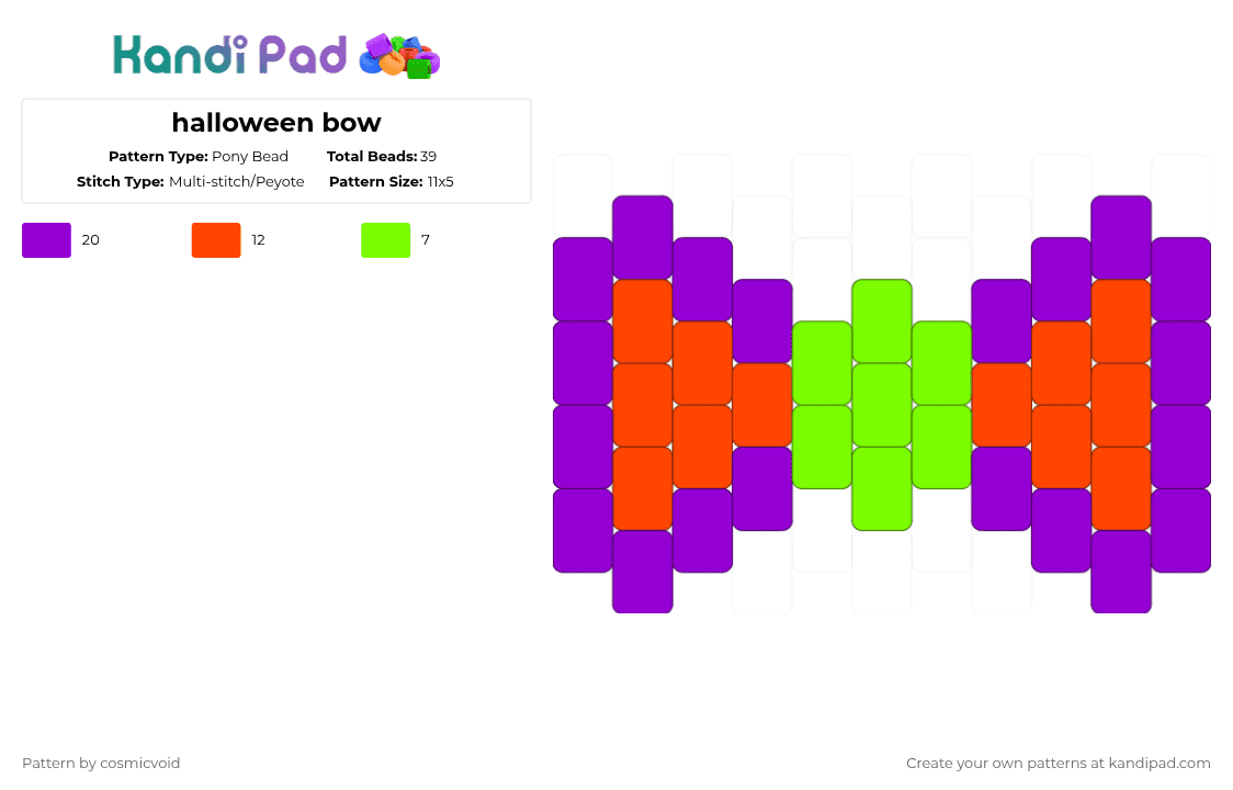 halloween bow - Pony Bead Pattern by cosmicvoid on Kandi Pad - purple