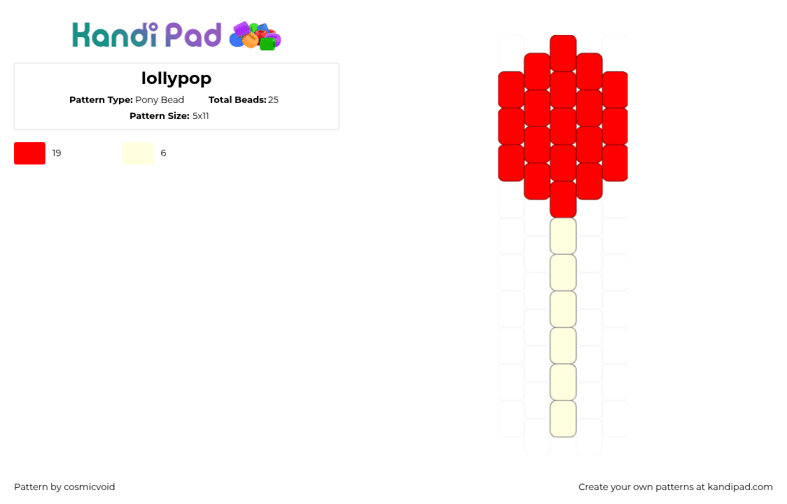 lollypop - Pony Bead Pattern by cosmicvoid on Kandi Pad - lollipop,sucker,candy,sweet,red