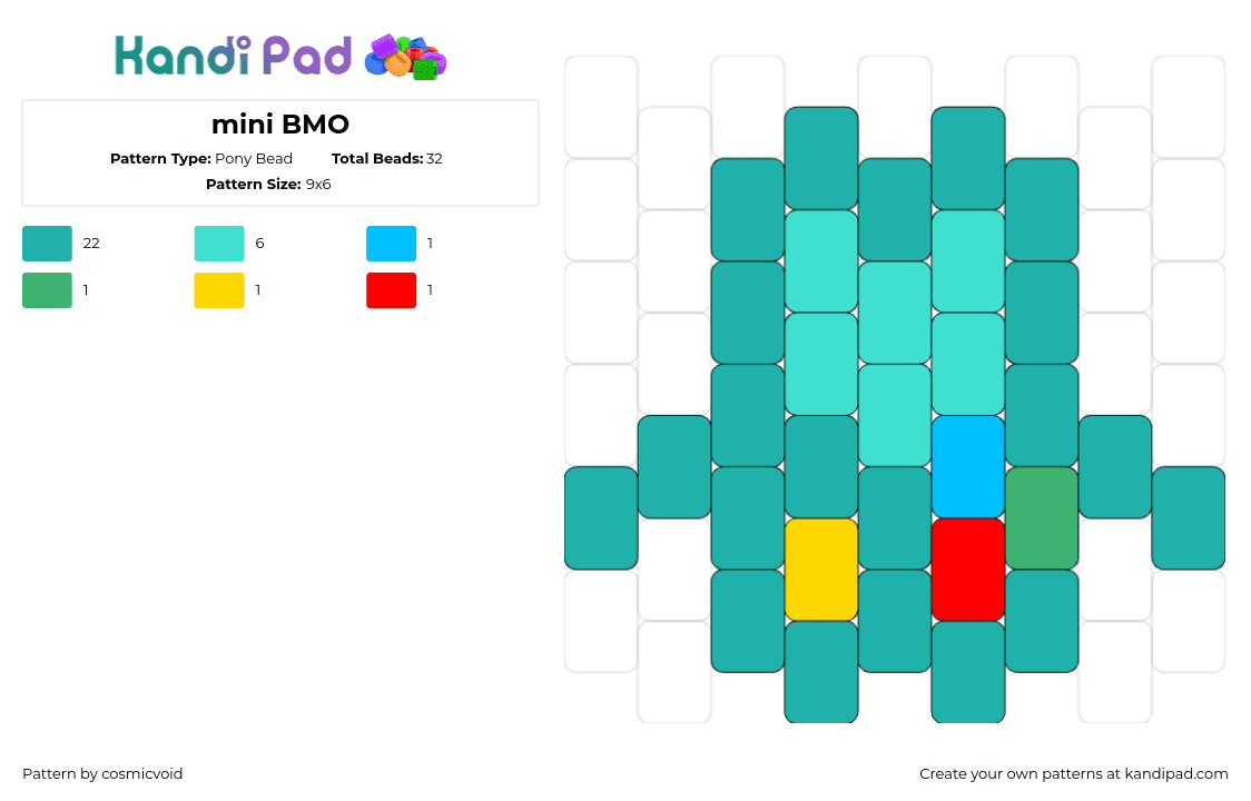 mini BMO - Pony Bead Pattern by cosmicvoid on Kandi Pad - bmo,adventure time,simple,charm,cartoon,tv show,teal