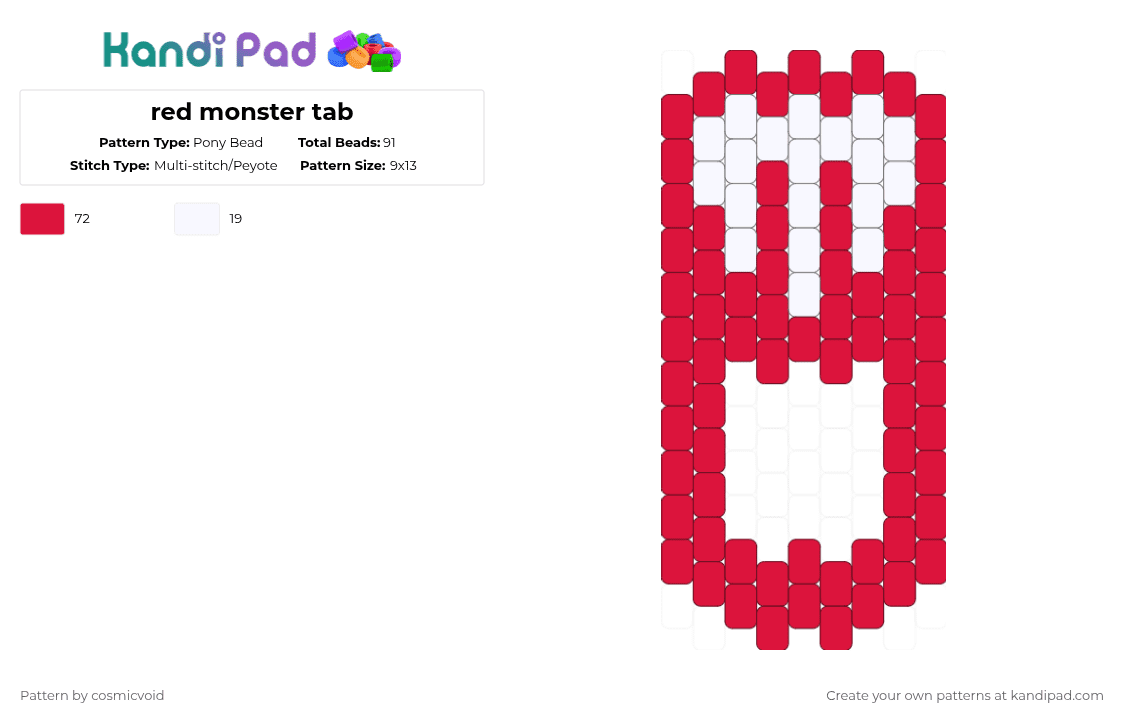 red monster tab - Pony Bead Pattern by cosmicvoid on Kandi Pad - 