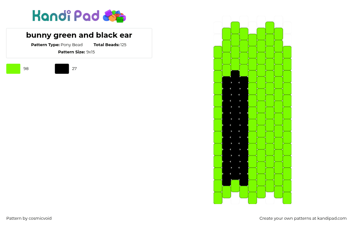 bunny green and black ear - Pony Bead Pattern by cosmicvoid on Kandi Pad - green
