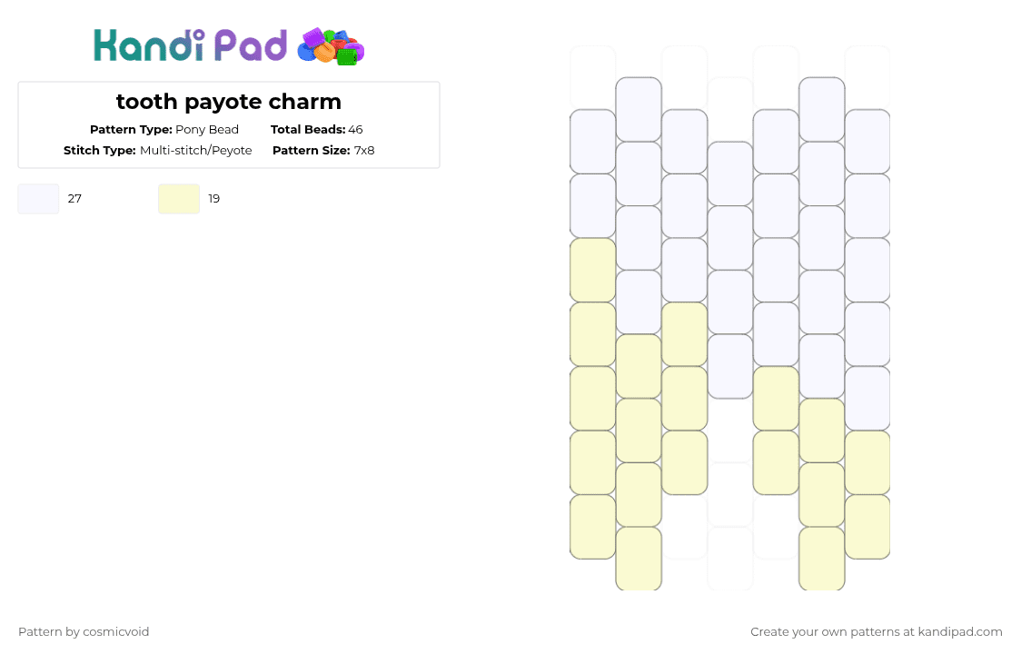 tooth payote charm - Pony Bead Pattern by cosmicvoid on Kandi Pad - white