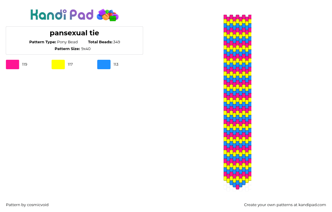 pansexual tie - Pony Bead Pattern by cosmicvoid on Kandi Pad - pansexual,pride,necktie,tie,clothing,yellow,pink,blue