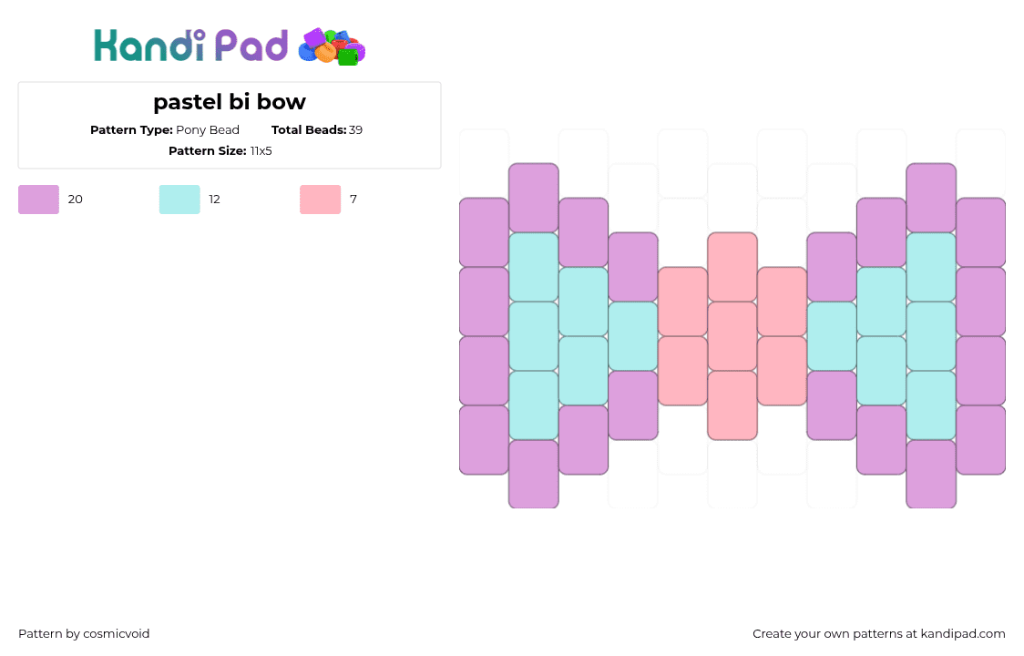 pastel bi bow - Pony Bead Pattern by cosmicvoid on Kandi Pad - pink,light blue