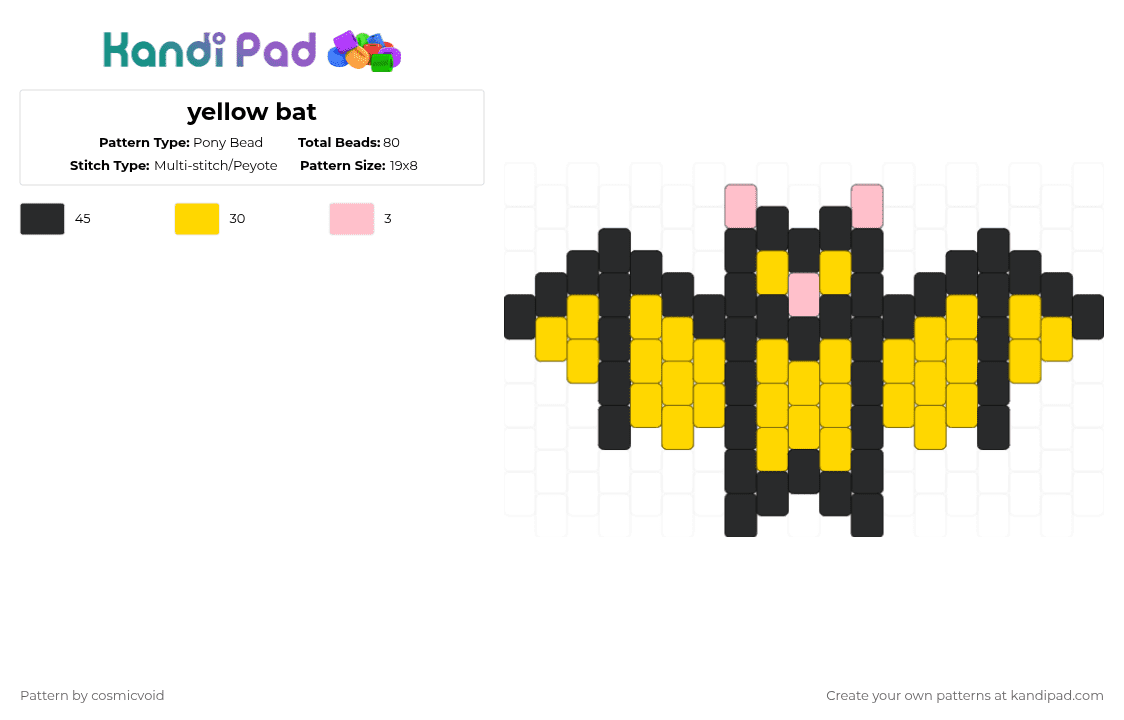 yellow bat - Pony Bead Pattern by cosmicvoid on Kandi Pad - yellow