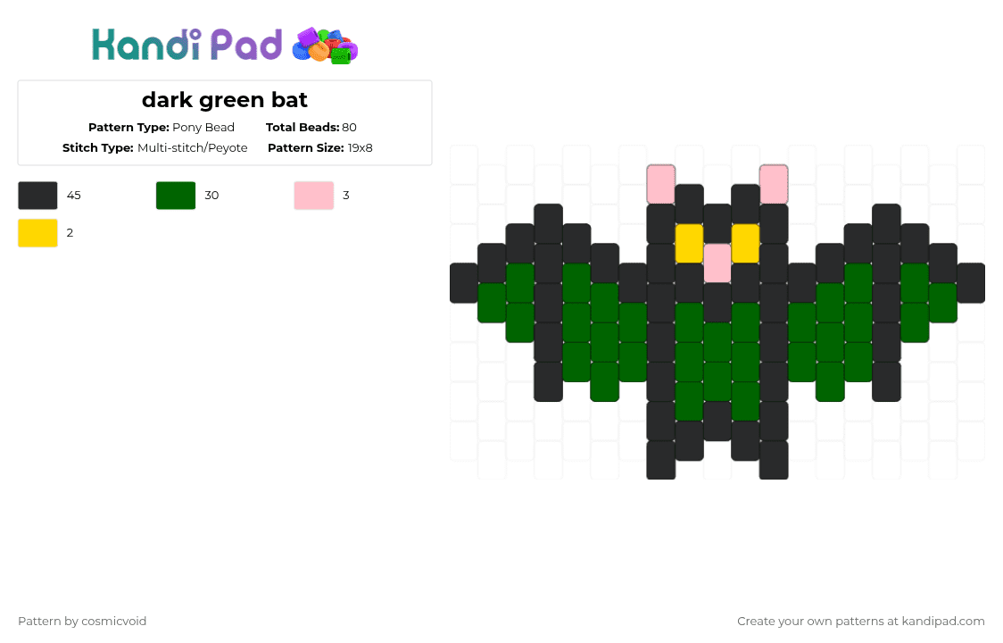 dark green bat - Pony Bead Pattern by cosmicvoid on Kandi Pad - black,green
