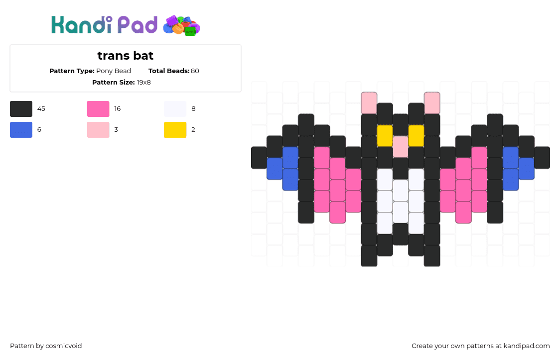 trans bat - Pony Bead Pattern by cosmicvoid on Kandi Pad - black,pink