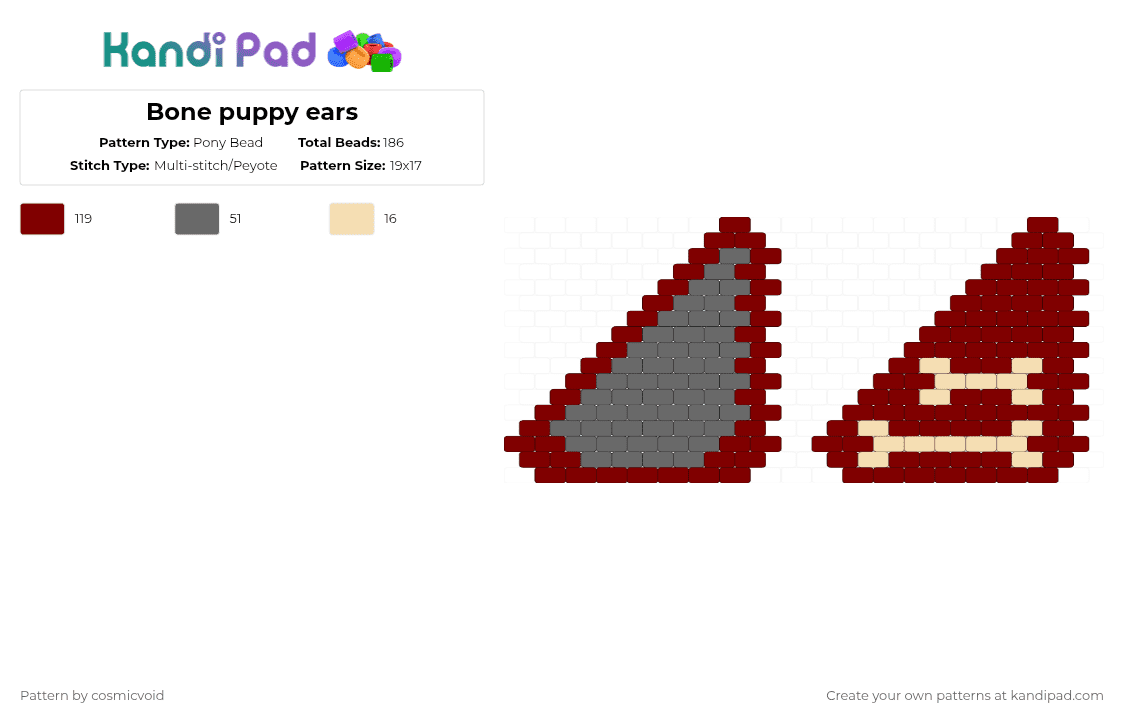 Bone puppy ears - Pony Bead Pattern by cosmicvoid on Kandi Pad - brown,puppy ears,ears