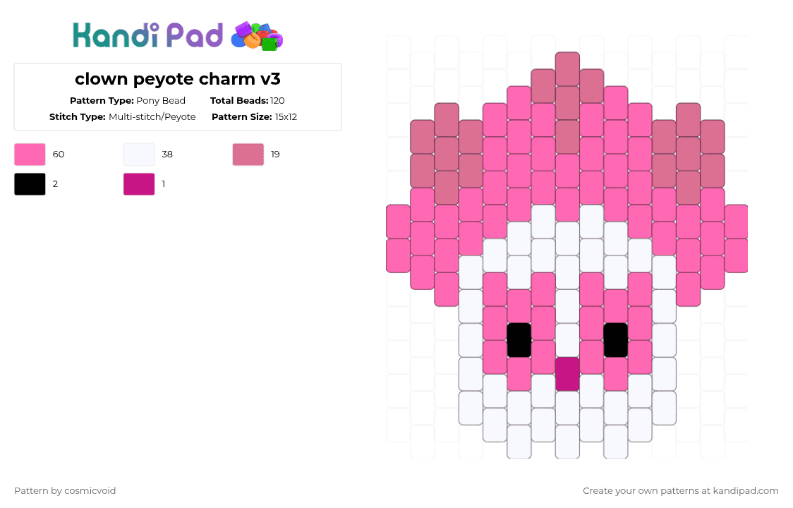 clown peyote charm v3 - Pony Bead Pattern by cosmicvoid on Kandi Pad - white,pink