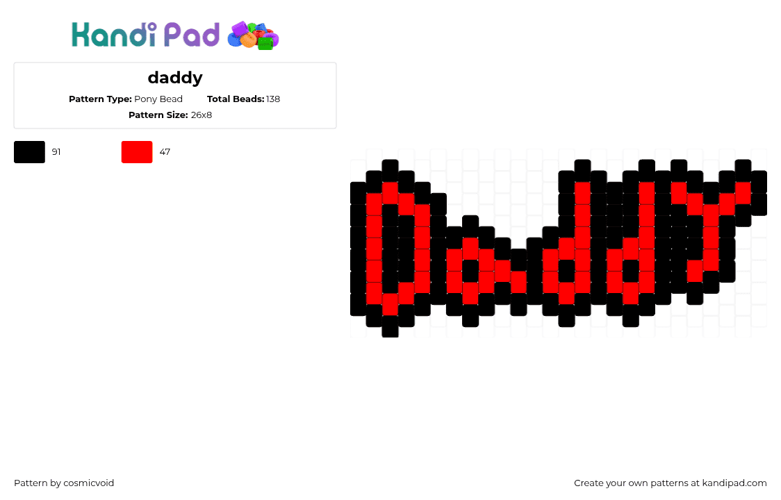 daddy - Pony Bead Pattern by cosmicvoid on Kandi Pad - daddy,text,charm,red,black