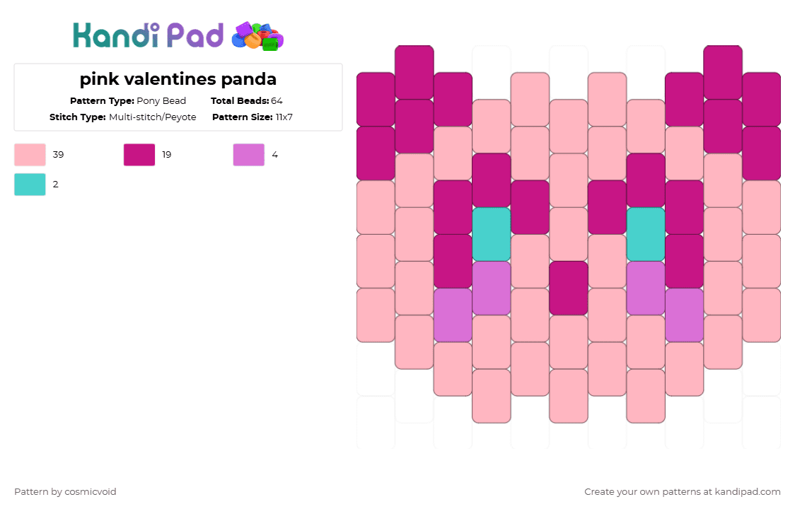 pink valentines panda - Pony Bead Pattern by cosmicvoid on Kandi Pad - pink