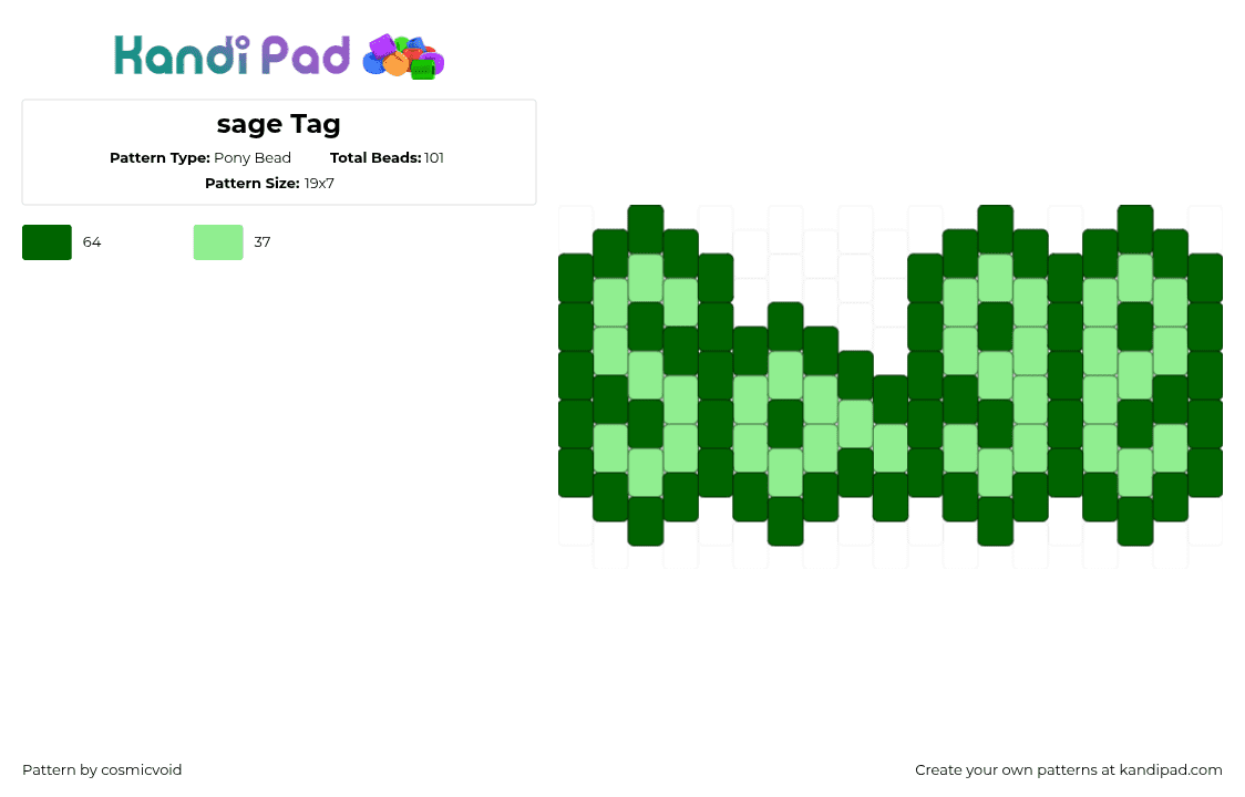 sage Tag - Pony Bead Pattern by cosmicvoid on Kandi Pad - teal,green