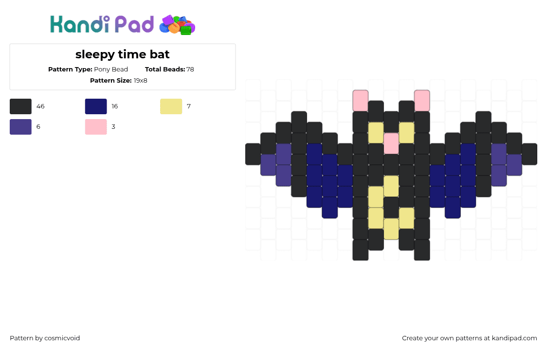 sleepy time bat - Pony Bead Pattern by cosmicvoid on Kandi Pad - black,purple