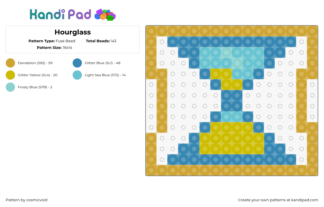 Hourglass - Fuse Bead Pattern by cosmicvoid on Kandi Pad - hourglass,timer,clock,geometric,sand,teal,tan