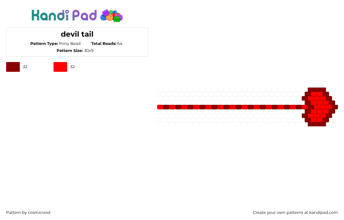 devil tail - Pony Bead Pattern by cosmicvoid on Kandi Pad - devil,tail,demon,heart,red