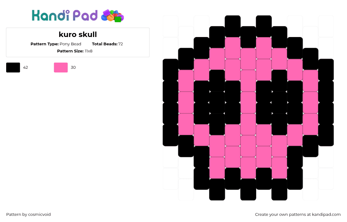 kuro skull - Pony Bead Pattern by cosmicvoid on Kandi Pad - skull,kuromi,sanrio,charm,spooky,pink,black