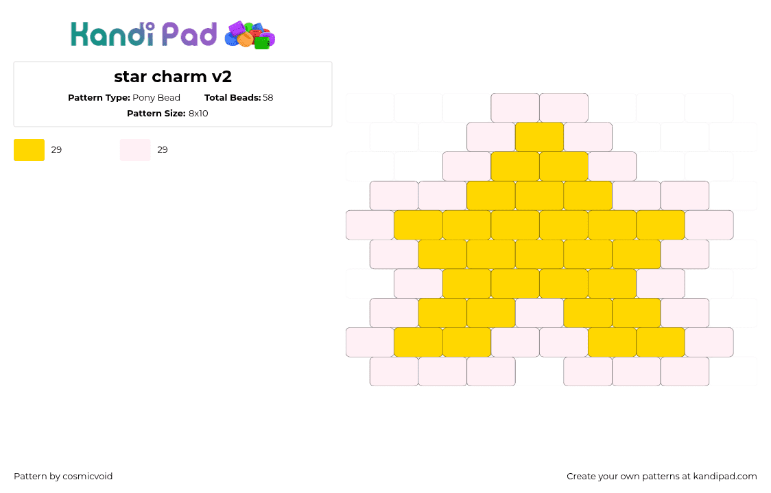 star charm v2 - Pony Bead Pattern by cosmicvoid on Kandi Pad - yellow,white